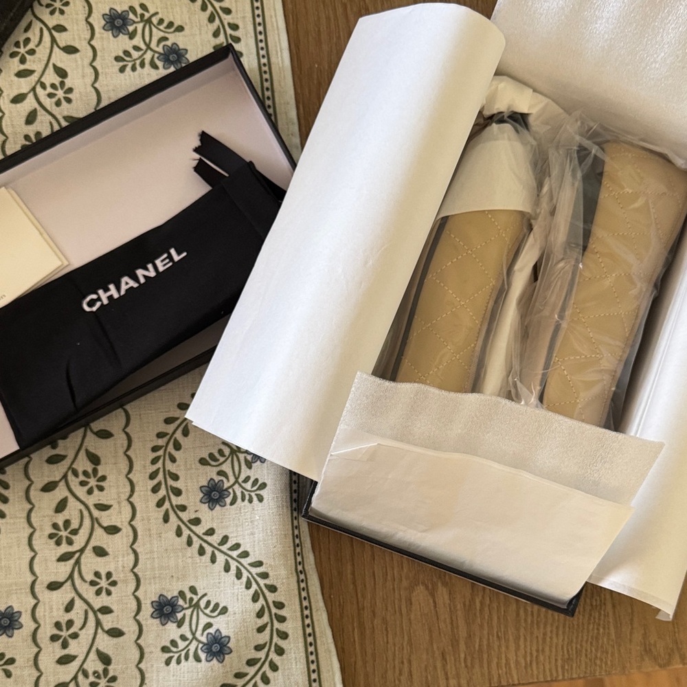 Beige Quilted Leather Flats